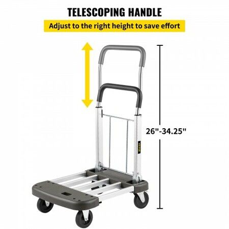 Platform Truck Foldable Compact Platform Cart Adjustable Length Aluminum Folding Cart Telescoping Handle with 4 Wheels 330 LBS Capacity