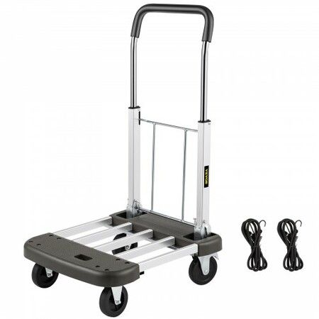 Platform Truck Foldable Compact Platform Cart Adjustable Length Aluminum Folding Cart Telescoping Handle with 4 Wheels 330 LBS Capacity