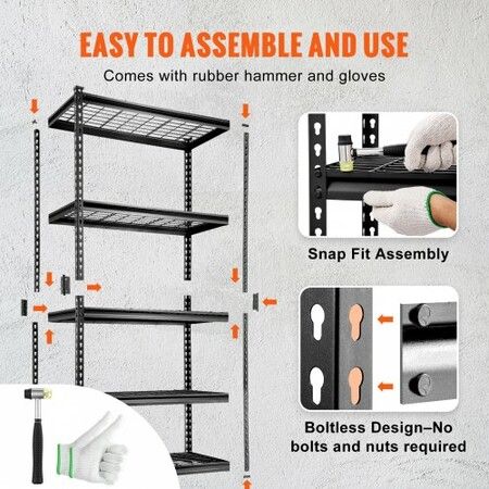 Storage Shelving Unit 5-Tier Adjustable 907 kg Capacity Heavy Duty Garage Shelves Metal Organizer Wire Rack Black 90 x 40 x 182.9 cm for Kitchen Pantry