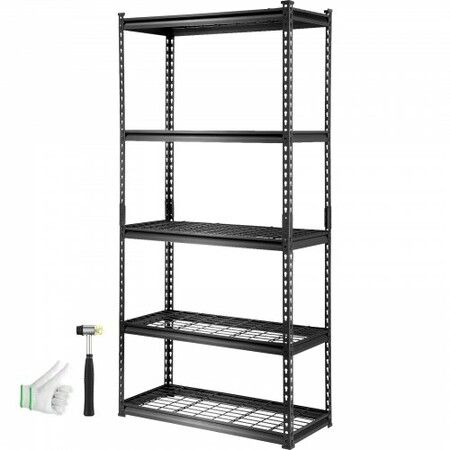 Storage Shelving Unit 5-Tier Adjustable 907 kg Capacity Heavy Duty Garage Shelves Metal Organizer Wire Rack Black 90 x 40 x 182.9 cm for Kitchen Pantry