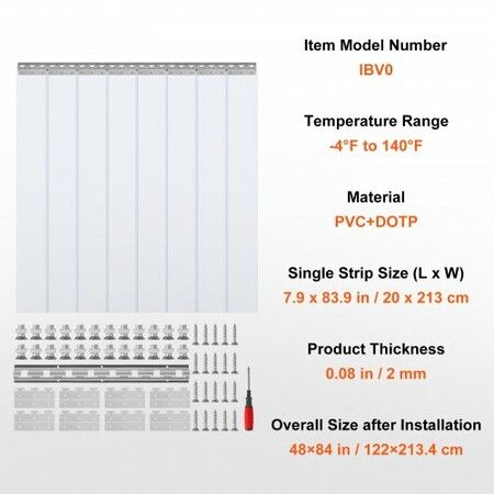 Strip Curtain 213.4cm Height x 122cm Width 2mm Thickness 8PCS Clear PVC Strip Door Curtain Freezer Curtain Plastic Door Strips for Walk in Freezers Cooler