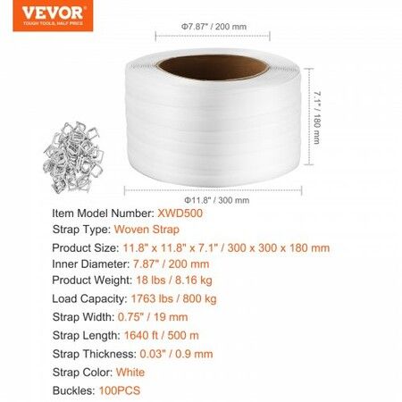 Packaging Woven Strapping Roll 19 mm x 0.9 mm x 500 m Banding Strap 800 kg