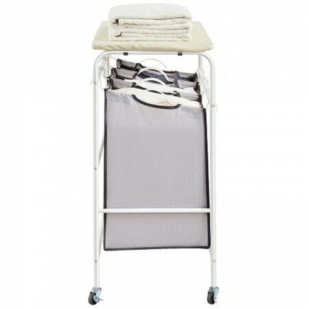 3-Section Laundry Sorter Cart with Ironing Board Laundry Hamper with Heavy Duty Lockable Wheels and 3 Removable Bag Rolling Laundry Basket Sorter