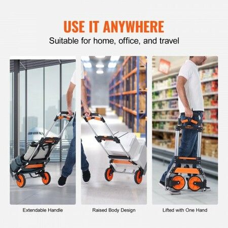 Folding Hand Truck 140 kg Load Capacity Aluminum Portable Cart Convertible Hand Truck and Dolly with Telescoping Handle and PP+TPR Wheels Ultra Lightweight