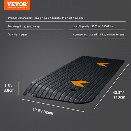 Upgraded Rubber Threshold Ramp 3.8 cm Rise Wheelchair Ramp Doorway Natural Curb Ramp Rated 15 tons Load Capacity Non-Slip Textured Surface Rubber Curb Ramp