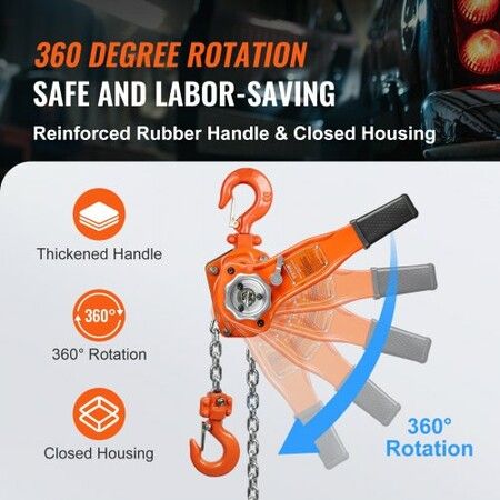 Manual Lever Chain Hoist 3/4 Ton 1650 lbs Capacity 5 FT Come Along G80 Galvanized Carbon Steel with Weston Double-Pawl Brake Auto Chain Leading