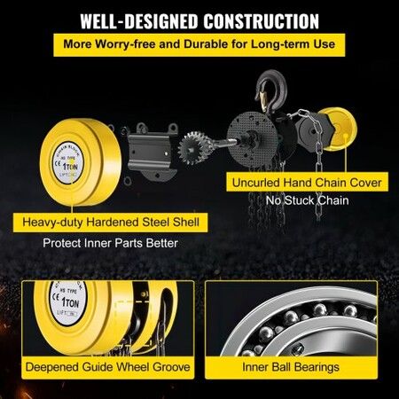 Chain Hoist Chain Block 1 T Capacity 6 M Lift Steel Construction Yellow