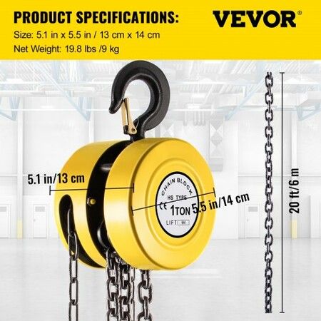 Chain Hoist Chain Block 1 T Capacity 6 M Lift Steel Construction Yellow