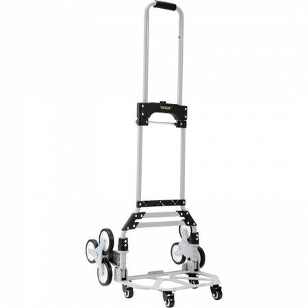 Stair Climbing Cart 100 kg Load Capacity Foldable Hand Truck with 82-116cm Adjustable Handle Height 4 Universal Wheels & 2 Elastic Ropes Multipurpose Dolly