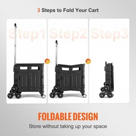 Stair Climbing Cart 53L Foldable Shopping Cart w/ Lid & Adjustable Handle