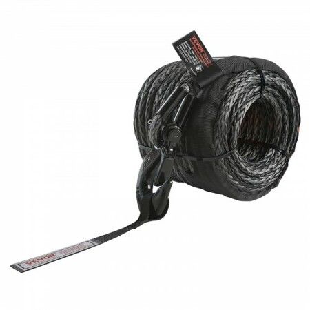 Synthetic Winch Rope 9.5 mm x 25.9 m 117.9 kN Synthetic Winch Line Cable Rope with Protective Sleeve + Forged Winch Hook + Pull Strap Universal Fit