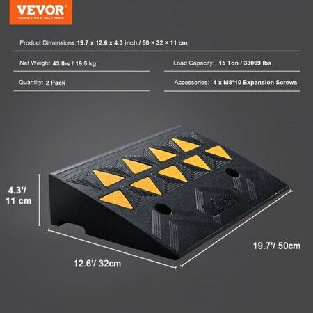 Rubber Curb Ramp 2 Pack 11 cm Rise Height Heavy-Duty 15 tons Load Capacity Threshold Ramps Driveway Ramps with Stable Grid Structure