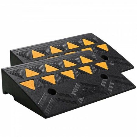 Rubber Curb Ramp 2 Pack 11 cm Rise Height Heavy-Duty 15 tons Load Capacity Threshold Ramps Driveway Ramps with Stable Grid Structure