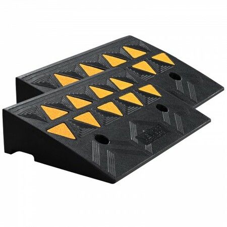 Rubber Curb Ramp 2 Pack 11 cm Rise Height Heavy-Duty 15 tons Load Capacity Threshold Ramps Driveway Ramps with Stable Grid Structure