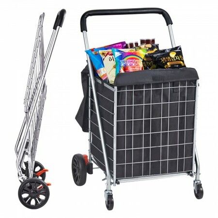 Folding Shopping Cart 200 lbs Max Load Capacity Grocery Utility Cart with Rolling Swivel Wheels and Bag Heavy Duty Foldable Laundry Basket Trolley Compact