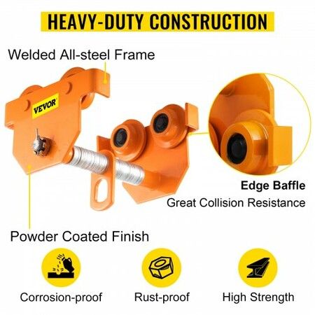 Manual Trolley 997.9KG/1 Ton Load Capacity Beam Trolley with Dual Wheels 6.35-20.32 cm Adjustable Width