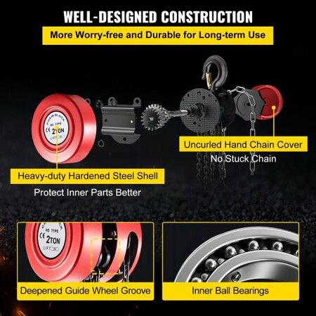 Chain Hoist Chain Block 2 Ton Capacity 2 M Lift Steel Construction Red