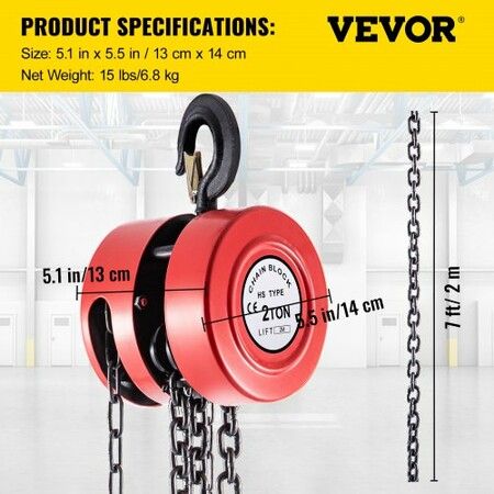 Chain Hoist Chain Block 2 Ton Capacity 2 M Lift Steel Construction Red