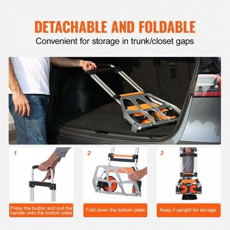 Folding Hand Truck 125 kg Load Capacity Aluminum Portable Cart Convertible Hand Truck and Dolly with Telescoping Handle and PP+TPR Wheels Ultra Lightweight