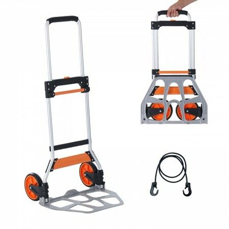 Folding Hand Truck 125 kg Load Capacity Aluminum Portable Cart Convertible Hand Truck and Dolly with Telescoping Handle and PP+TPR Wheels Ultra Lightweight