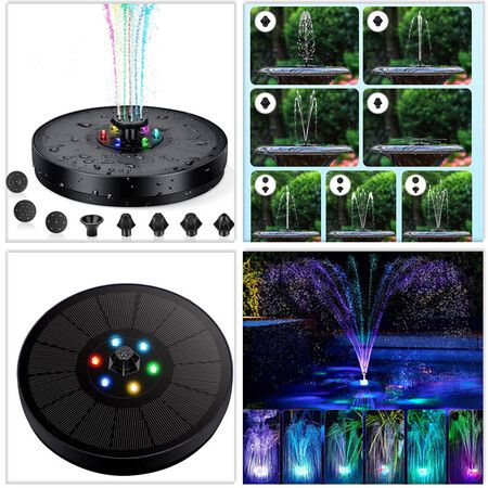 3W LED Solar Fountain Pump  900mAh Solar Powered Fountain Pump with 6 LED Lights Bird Bath with 8 Nozzles