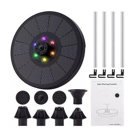 3W LED Solar Fountain Pump  900mAh Solar Powered Fountain Pump with 6 LED Lights Bird Bath with 8 Nozzles