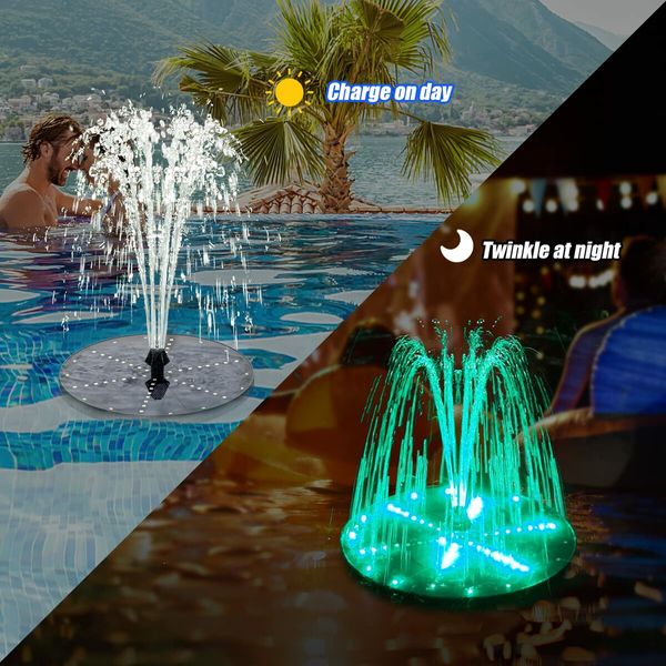 3W LED Solar Fountain Pump  900mAh Solar Powered Fountain Pump with 6 LED Lights Bird Bath with 8 Nozzles