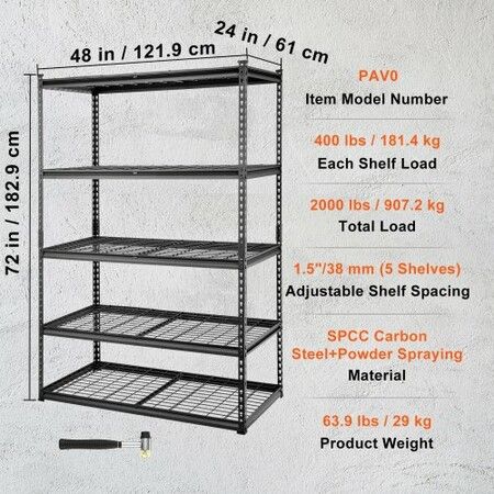 Storage Shelving Unit Garage Storage Rack 5-Tier Adjustable 907.2 kg Load