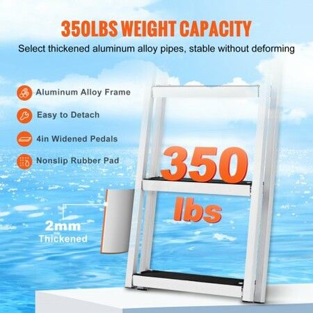 Dock Ladder Flip Up 4 Steps 159kgs Load Capacity Aluminum Pontoon Boat Ladder with 4" Wide Step & Nonslip Rubber MatSwimm Step Ladder