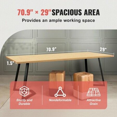 VEVORBambo o Table Top 180 x 73.7 x 3.8 cm 150 kg Load Capacity Universal Solid One-Piece Bamboo Desktop for Height Adjustable Electric Standing Desk Frame