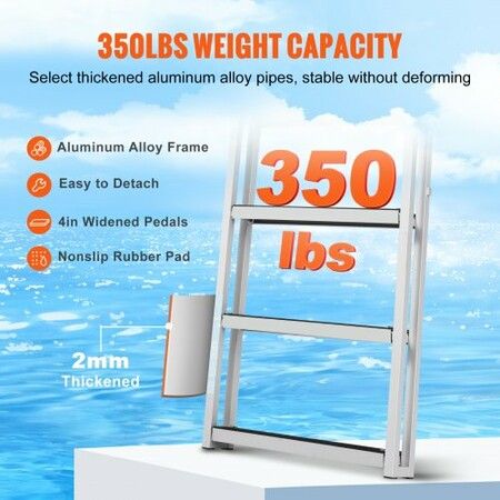 Dock Ladder Retractable 4 Steps 159 kgs Load Capacity Aluminum Alloy Pontoon Boat Ladder with 55.1''-67.1'' Adjustable Height 4'' Wide Step & Rubber Mat