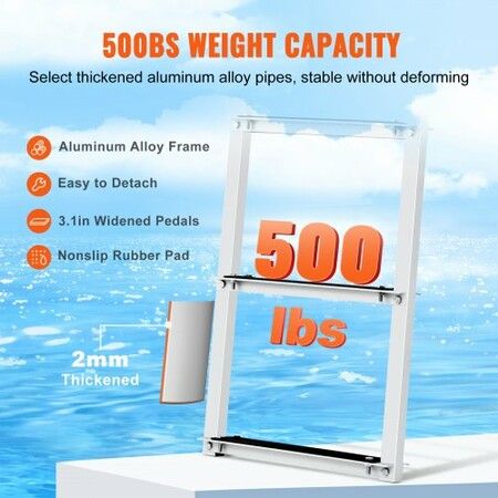 Dock Ladder Removable 5 Steps 227 kgs Load Capacity Aluminum Alloy Pontoon Boat Ladder with 3.1'' Wide Step & Nonslip Rubber Mat Easy to Install