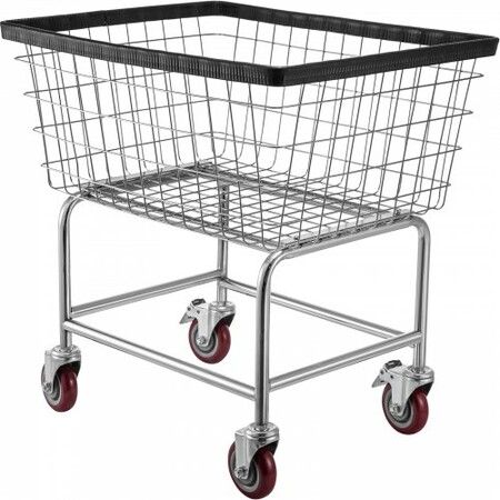 Wire Laundry Cart 2.5 Bushel Wire Laundry Basket with Wheels 21''x27''x27.5'' Commercial Wire Laundry Basket Cart Steel Frame with Chrome Finish 4inch