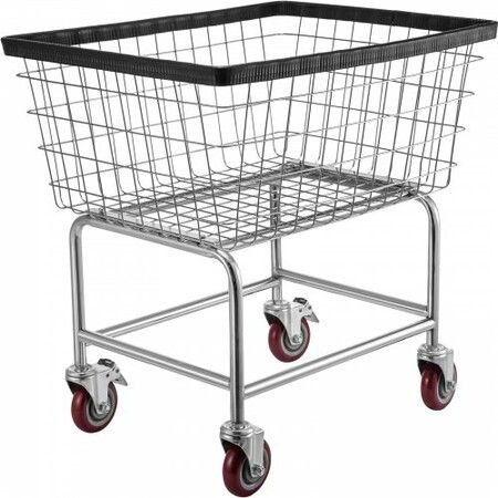 Wire Laundry Cart 2.5 Bushel Wire Laundry Basket with Wheels 21''x27''x27.5'' Commercial Wire Laundry Basket Cart Steel Frame with Chrome Finish 4inch