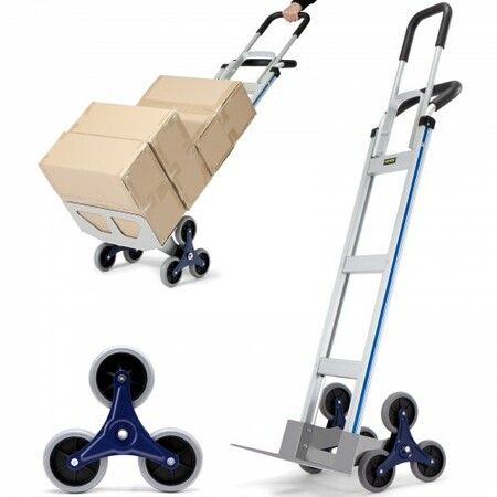 Stair Climbing Cart 250 kg Load Capacity Aluminum Hand Truck Dolly with Dual Handles Integrated Frame & Nonslip Rubber Wheels Multipurpose Stair Climber