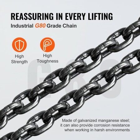 Manual Chain Hoist 3 Ton 6600 lbs Capacity 10 FT Come Along G80 Galvanized Carbon Steel with Double-Pawl Brake Auto Chain Leading & 360 degree Rotation