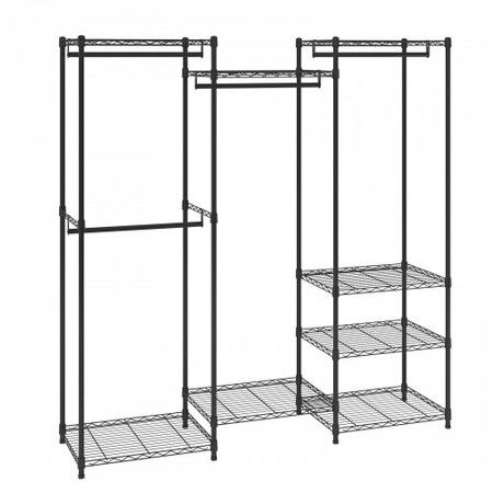 Heavy Duty Clothes Rack Rolling Clothing Garment Rack with 4 Hang Rods & 8 Storage Tiers Adjustable Custom Closet Rack Freestanding Wardrobe