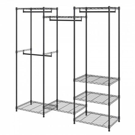 Heavy Duty Clothes Rack Rolling Clothing Garment Rack with 4 Hang Rods & 8 Storage Tiers Adjustable Custom Closet Rack Freestanding Wardrobe