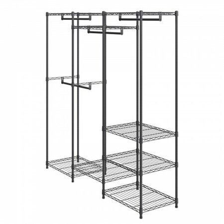 Heavy Duty Clothes Rack Rolling Clothing Garment Rack with 4 Hang Rods & 8 Storage Tiers Adjustable Custom Closet Rack Freestanding Wardrobe