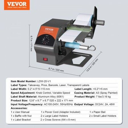 Automatic Label Dispenser Width 5-115 mm Length 5 mm- Automatic Label Stripper Label Separating Machine Speed Adjustable Label Applicator Sticker Dispenser