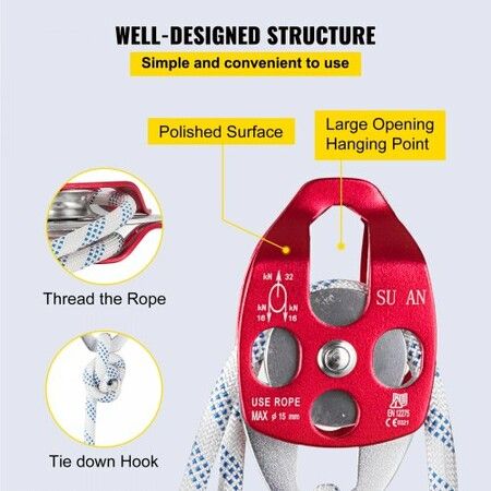 Twin Sheave Block and Tackle 30 kn Pulley 61 m 11 mm Double Braid Rope