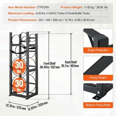 Refrigerant Tank Rack with 2 x 30lbs and Other 3 Small Bottle Tanks Cylinder Tank Rack 12.79x12.99x47.12 in Refrigerant Cylinder Rack and Holders for Freon