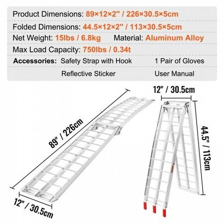 Aluminum Ramp 750 LBS Foldable Loading Ramps for Pickup Trucks Bed 1 Piece