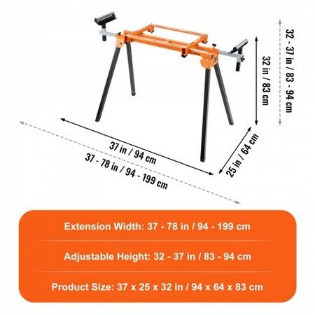 79in Miter Saw Stand with One-piece Mounting Brackets Sliding Rail 330lbs