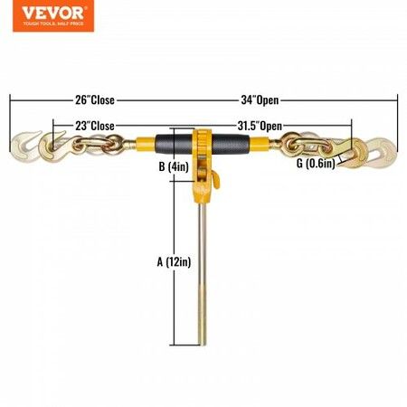 Ratchet Chain Binder 0.9-1.27 cm Heavy Duty Load Binders with G80 Hooks 5443 kg Secure Load Limit Labor-saving Anti-skid Handle Tie Down Hauling Chain