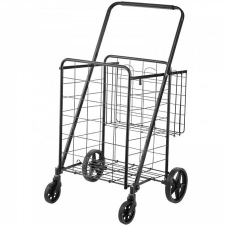 Folding Shopping Cart Jumbo Grocery Cart with Double Baskets 360 degree Swivel Wheels Heavy Duty Utility Cart 50 kg Large Capacity Utility Cart