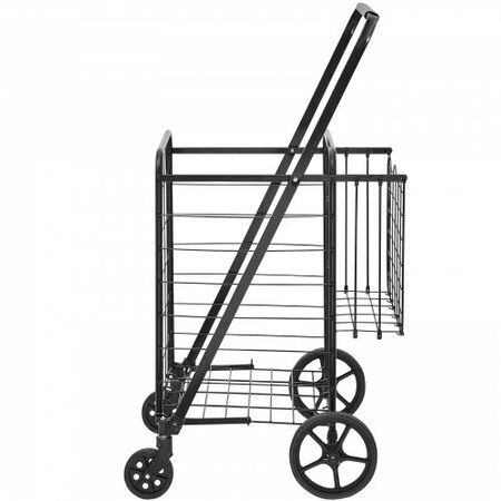 Folding Shopping Cart Jumbo Grocery Cart with Double Baskets 360 degree Swivel Wheels Heavy Duty Utility Cart 50 kg Large Capacity Utility Cart