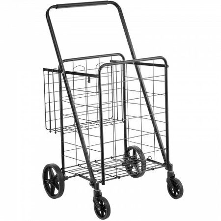 Folding Shopping Cart Jumbo Grocery Cart with Double Baskets 360 degree Swivel Wheels Heavy Duty Utility Cart 50 kg Large Capacity Utility Cart