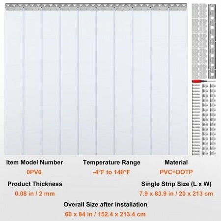 Strip Curtain 84" Height x 60" Width 0.08" Thickness 10PCS Clear PVC Strip Door Curtain Freezer Curtain Plastic Door Strips for Walk in Freezers Coolers