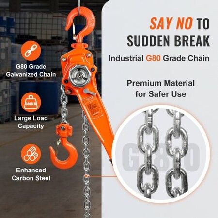 Manual Lever Chain Hoist 1-1/2 Ton 3300 lbs Capacity 10 FT Come Along G80 Galvanized Carbon Steel with Weston Double-Pawl BrakeAuto Chain Leading